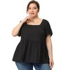 Agnes Orinda Women's Plus Size Short Sleeve Square Neck Ribbed Peplum Babydoll Blouses - image 3 of 4