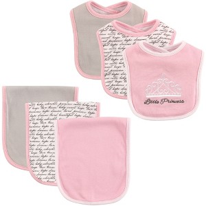Hudson Baby Infant Girl Cotton Bib and Burp Cloth Set 6pk, Princess, One Size - 1 of 1