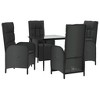 vidaXL Patio Dining Set - 5-Piece, Black Poly Rattan, Adjustable Recliner Chairs, Tempered Glass Tabletop, Weather-Resistant, Cushioned Seating - 3 of 4