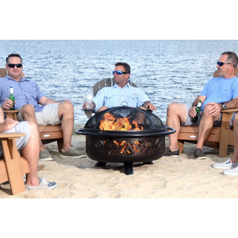 Endless Summer Round Wood Burning Outdoor Fire Pit with Geometric Design Brown, 3 of 5