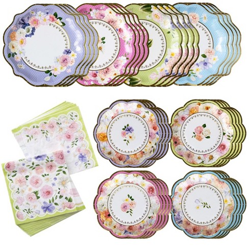 Tea Time Whimsy 9 in. Premium Paper Plates - Blue (Set of 16)