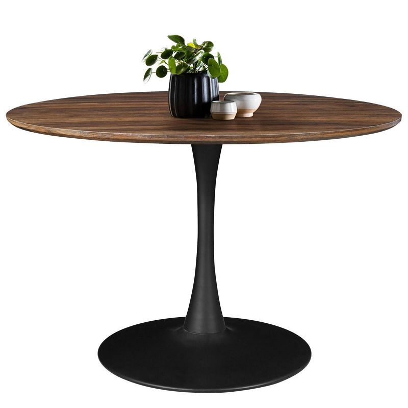 Harold+Bingo 5-Piece Walnut Foil  Round Top Pedestal Dining Table Set with 4 Upholstered Chairs -Maison Boucle‎, 4 of 8