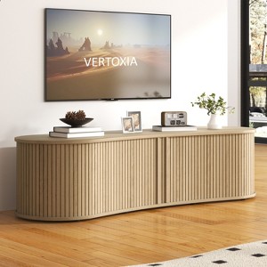 GALANO Oval Fluted TV Cabinet with Sliding Tambour Door in Oslo Oak, 59.1" W x 17.7" D x 14.9" H - 1 of 4