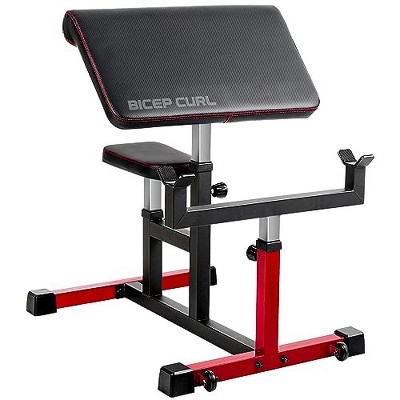 ER KANG Preacher Curl Bench, 350LBS Strength Training Biceps Bench for Home Gym, Weight Bench with Wheels Moving, Adjustable Arm Pad and Seat