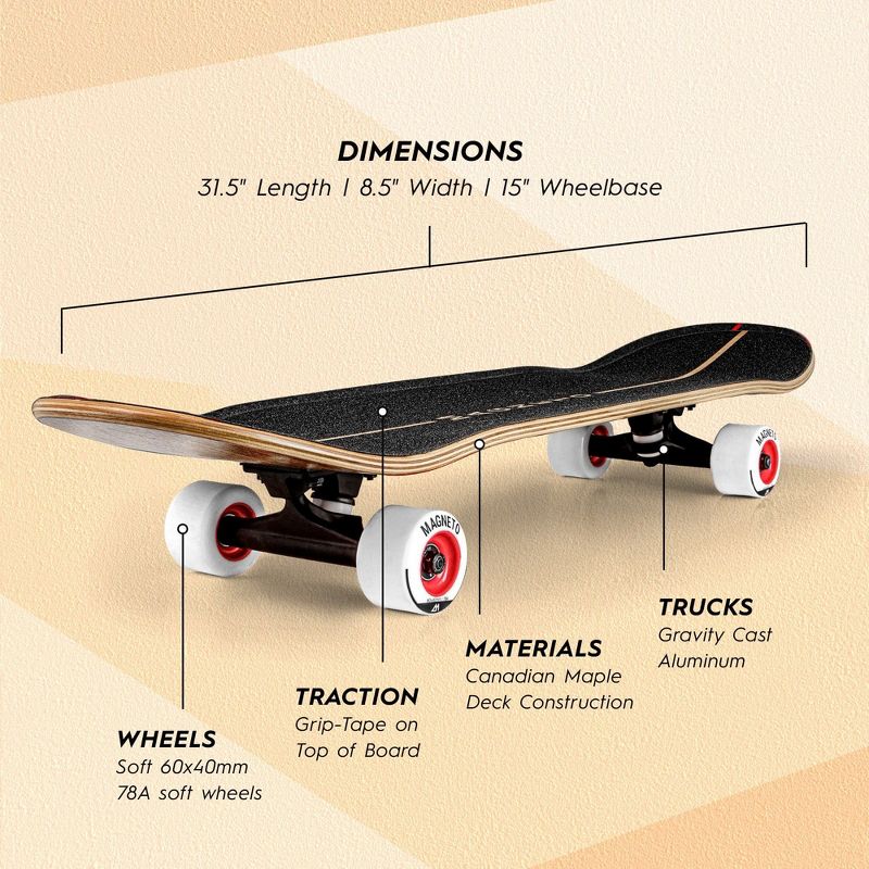 Magneto SUV Skateboards | Fully Assembled 31" x 8.5" Standard Size | 7 Layer Canadian Maple Deck with Skate Tool (SUV Natural), 2 of 9