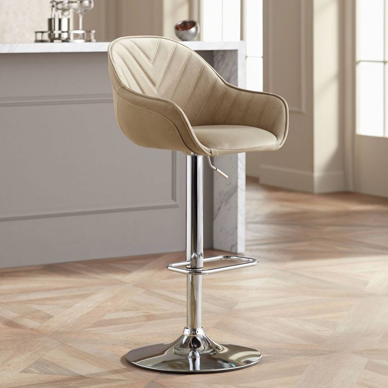Studio 55D Alta Chrome Swivel Bar Stool 32 1/2" High Mid Century Modern Adjustable Beige Cushion with Backrest Footrest for Kitchen Counter Height, 2 of 10