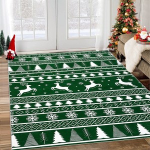 COZONY Red Christmas Area Rug - Washable Non-Slip Soft Low Pile Carpet with Xmas Deer, Holiday Decor for Living Room, Office, Bedroom - 1 of 4