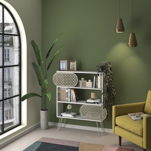 46in 3-Tier Bookcase with Open Shelves and Metal Legs, Compact Wood Storage Rack for Home Office-3irtyhousy - 1 of 4