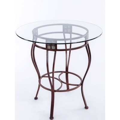 Beau 36" Round Glass Top Bronze Metal Counter Height Pub Table