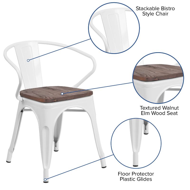 Flash Furniture Metal Chair with Wood Seat and Arms, 3 of 11