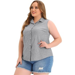 Agnes Orinda Women's Plus Size Sleeveless Office Work Button-Down Tank Top - 1 of 4