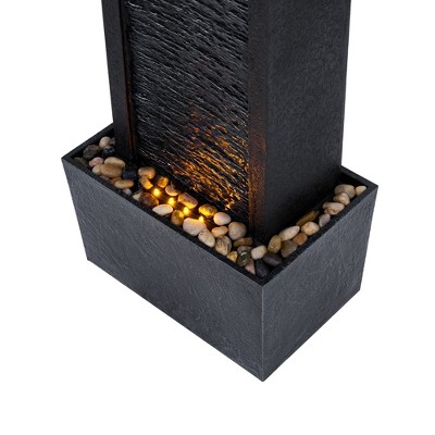 Athena Black Solar-Powered Outdoor Waterfall Fountain with LED Lights