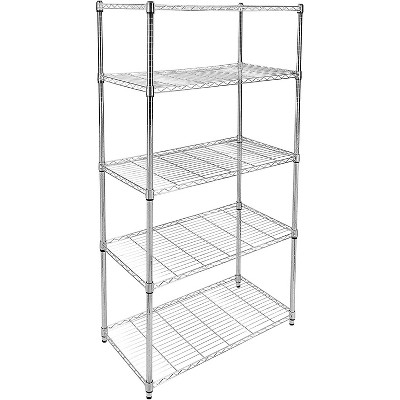 Vynxaria Chrome 5-Shelf Utility Storage Shelves with Wheels, Adjustable Steel Organizer, 36" W x 14" D x 60" H