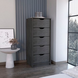 ORRD Narrow 5-Drawer Dresser, Smokey Oak Slim Storage Chest 42" High for Small Spaces | Bedroom Clothing Organizer - 1 of 4