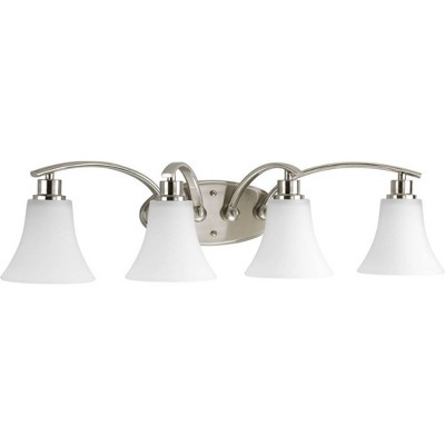 Brushed Nickel 4-Light Bath Fixture with White Etched Glass Shades