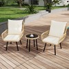 Garvee 3 Piece Outdoor Wicker Patio Bistro Set, Rattan Conversation Set with Glass Top Coffee Table and Cushioned Chairs for Poolside, Garden, Beige - 2 of 4