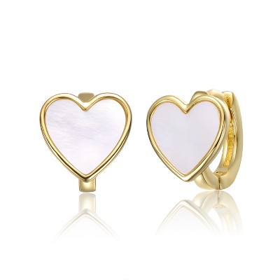 Guili Adorable 14k Gold-Plated Mother of Pearl Heart Earrings for Kids