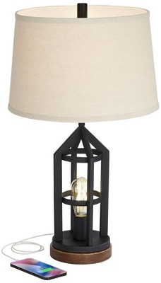 Bronze Industrial Table Lamps with USB and Nightlight, Set of 2