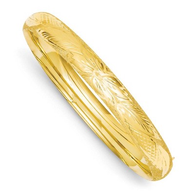 Black Bow Jewelry 8mm 14k Yellow Gold Laser Cut Domed Hinged Bangle Bracelet, 8 Inch