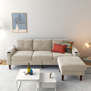 KTMBDW Convertible Sectional Sofa Couch, 3 Seat L-Shaped Sofa with Fabric Ottoman Small Couch for Small Apartments, Living Room and Office - 1 of 4