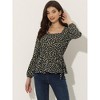 Allegra K Women's Floral Long Sleeve Sweetheart Neck Peplum Blouse with Belt - 2 of 4