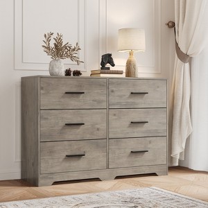 Modern 6-Drawer Dresser, Composite Wood & MDF, Gold Handles, for Bedroom Ect. - 1 of 4
