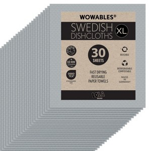 LOLA Wowables XL Swedish Dishcloths, 30 Reusable Eco Cleaning Cloths, 11" x 10", Ultra Absorbent Cellulose Sponge Towel, Compostable, Made in Germany - 1 of 4