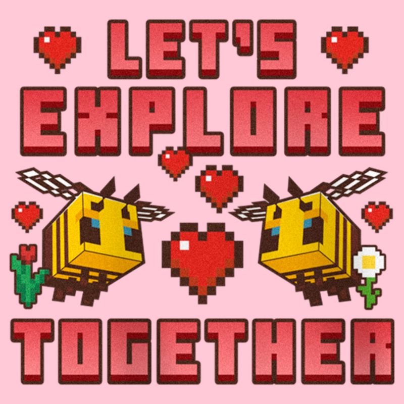 Girl's Minecraft Let's Explore Together Valentine Bee T-Shirt, 2 of 5