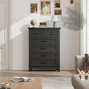 Jojoka Tall Dresser with 5 Spacious Drawers, Freestanding Wooden Storage Chest for Bedroom, Closet, Hallway - 1 of 4