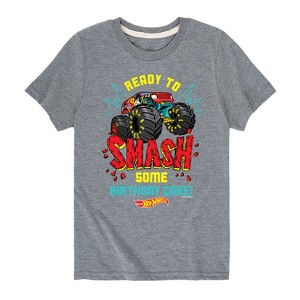 Boys' - Hot Wheels - Monster Trucks Ready To Smash Birthday Cake Short Sleeve Graphic T-Shirt - 1 of 3