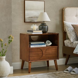 GDFStudio Bernal Mid-Century Modern 25.4" Wood Rectangle Nightstand with USB Ports - 1 of 4