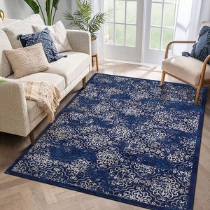 Vintage Area Rug Medallion Print Distressed Non Slip Non Shedding Floor Carpet, for Living Room, Bedroom - 1 of 4