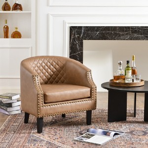 KINWELL 29 " W Tufted Faux Leather Barrel Chair PU Bar Club Chair - 1 of 4