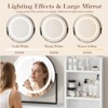 Makeup Vanity Table with Rotating Mirror, Power Outlet & USB Ports, White Dressing Desk with Shelves, 2 Drawers, Stool - 4 of 4