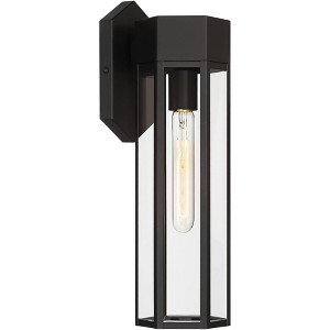 John Timberland Gambit 17" High Modern Outdoor Wall Light Fixture Mount Porch House Exterior Outside Weatherproof Matte Black Clear Glass Shade - 1 of 4