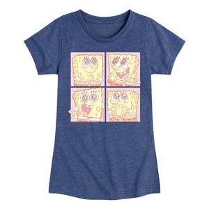 Girls' - Spongebob Squarepants - Cute Face Grid Fitted Short Sleeve Graphic T-Shirt - 1 of 4