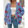 Coolmee Women's Plus Size Strawberry Print Casual Long Sleeve Open Front Knit Cardigan Sweater - 3 of 4
