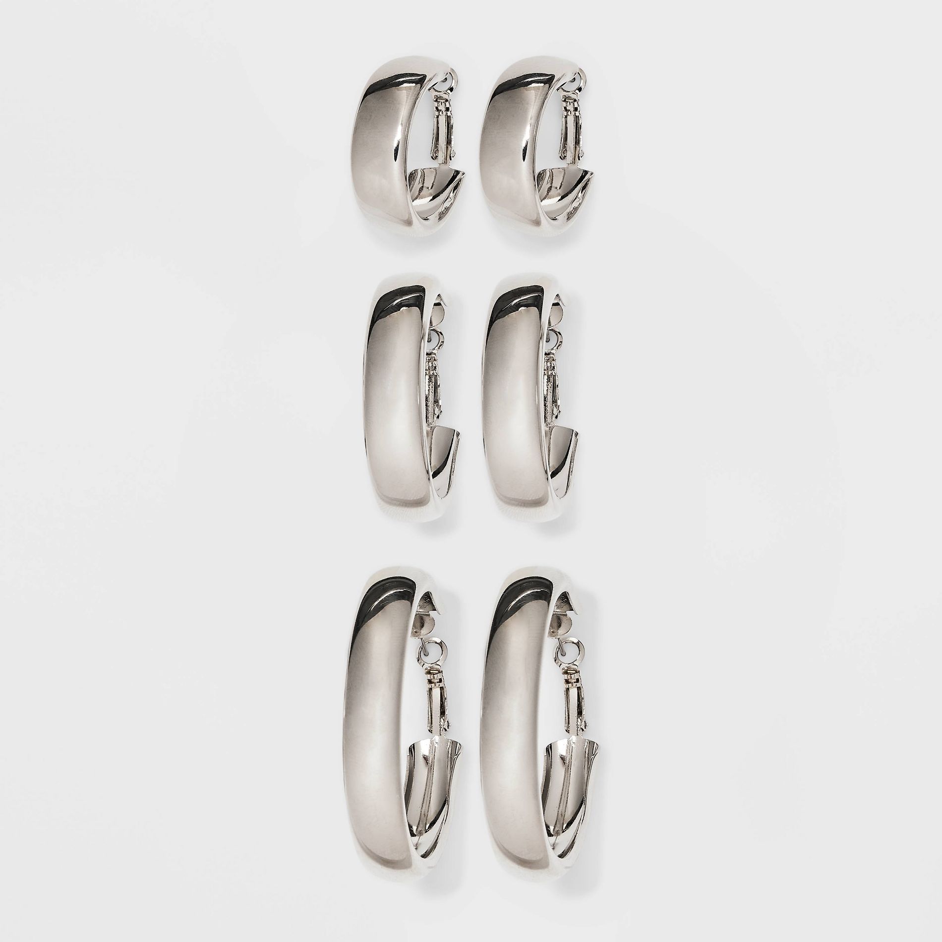 Wide Hoop Earring Set 3pc - Wild Fable™ Silver: Clip-In Clasp, Nickel-Free Metal, 2" Diameter