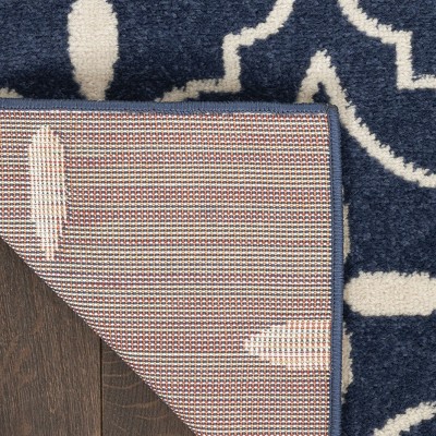 Navy and White Moroccan Trellis Synthetic Outdoor Rug, 5' x 7'
