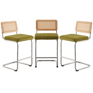 Bekrvio Bar Stools Set of 2/3/4, 26”/30" Barstool with Rattan Back, Velvet-Upholstered & Chrome Frame,Mid Century Modern Kitchen Stool for Island - 1 of 4