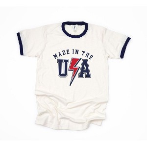 Simply Sage Market Women's USA Lightning Bolt Short Sleeve Ringer Tee - 1 of 3