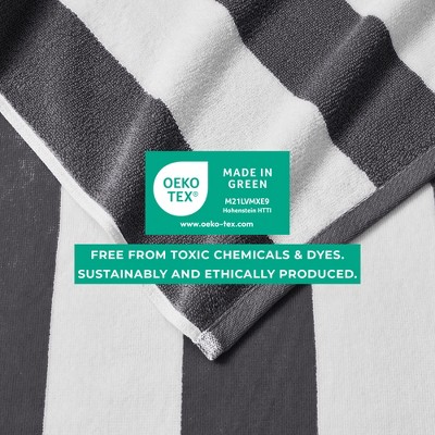 Oversized Charcoal Grey and White Cotton Cabana Beach Towel