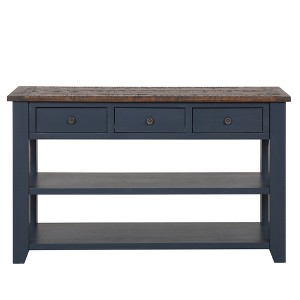 Hostack 48'' Solid Wood Top Console Table with 3 Storage Drawers and 2 Shelves, Blue - 1 of 4