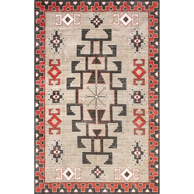 Nuloom Clio Aztec Bordered Machine Washable Area Rug Brown 4' X 6' : Target