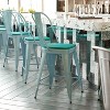 Emma and Oliver Distressed Metal Stools with Backs and Polystyrene Seats for Indoor/Outdoor Use - 2 of 4