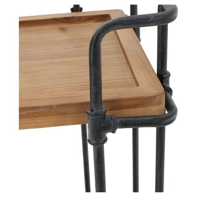 Eden Antique Firwood and Iron Bar Cart with Storage