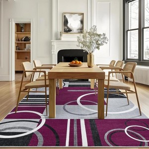 Large Dining Room Rug  Washable Geometric Print Carpet with Anti-Slip Backing Stain-Resistant Indoor Mats for  Bedroom - 1 of 4