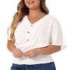 Agnes Orinda Women's Plus Size Smocked Waist V Neck Button Up Short Sleeve Shirred Blouses - 2 of 4