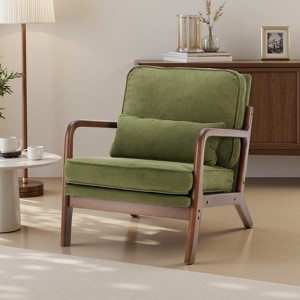 FONTOI Mid Century Modern Accent Chair with Armrests and Waist Cushion Solid Wood Frame for Living Room or Reading Nook, Green, 25.2"*29.92"*30.31" - 1 of 4