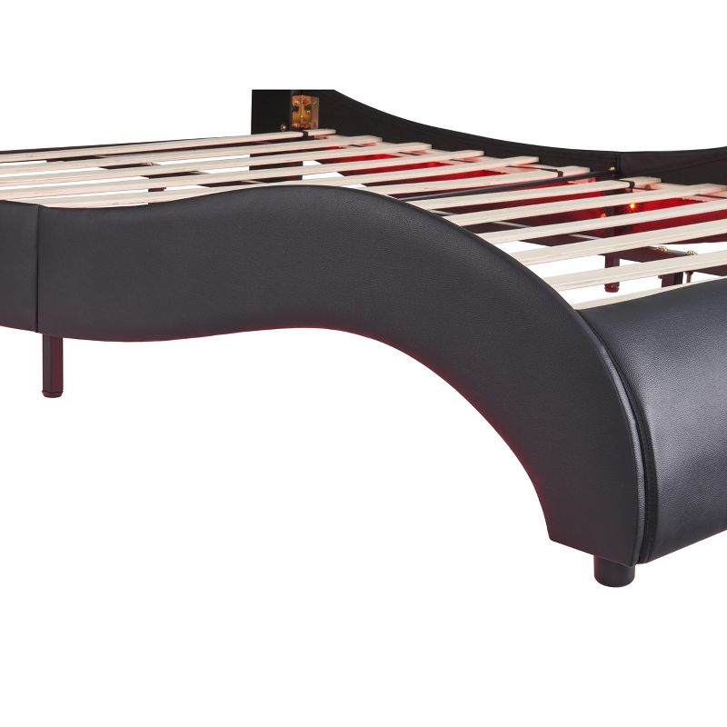 Upholstered Faux Leather Platform Bed with LED Light Bed Frame with Slatted-ModernLuxe, 5 of 12